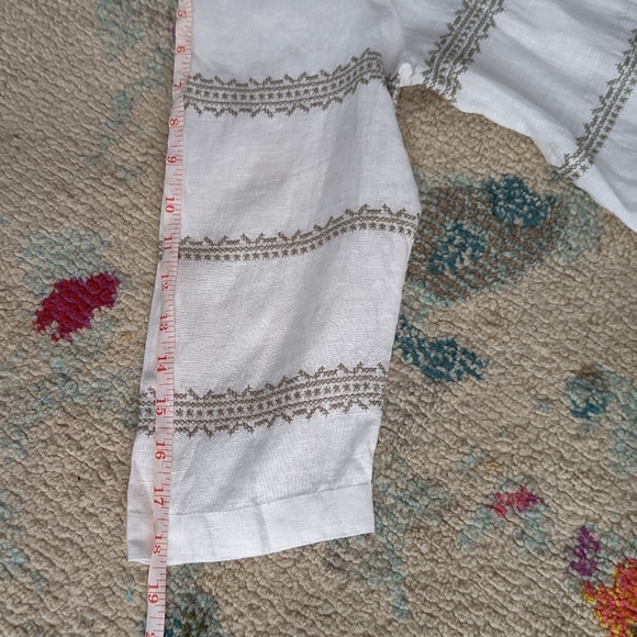 J Jill Love Linen Cross Stitch Casual Top White Sage Brush Size M - Picture 9 of 10